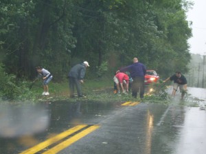 Tree Limbs Down-wonderful people clearing the road for us