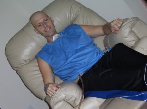Happy in his chair at home