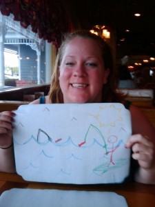 Crayons at the Beach Pizza place are ALWAYS fun (as you can tell Im a writer, NOT an artist!)